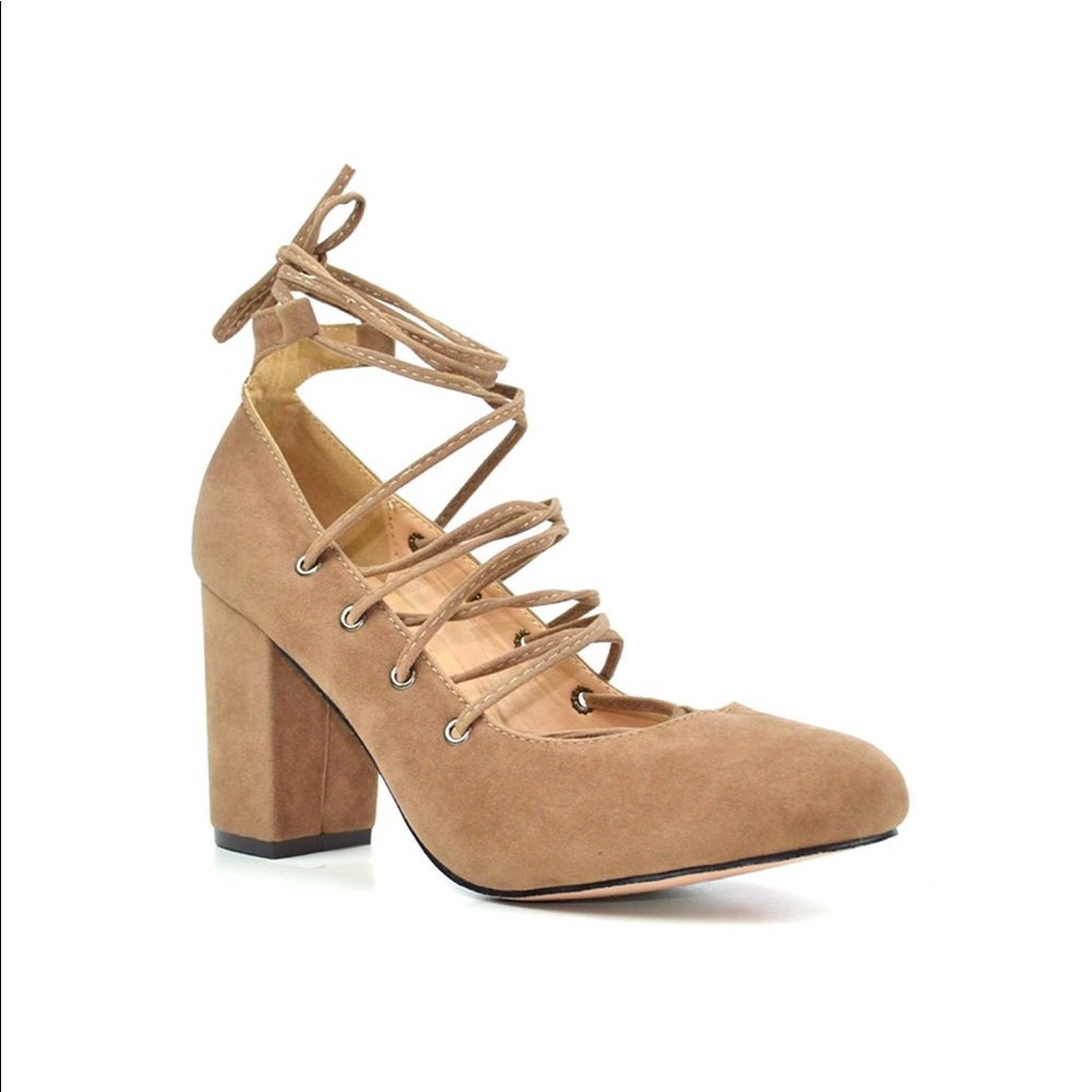 Tan Chic Lace-up Chunky Heel Mary Jane Sandal - Picture 3 of 5